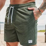 Men's Label Patchwork Regular Fit Solid Shorts With Drawstring And Pockets, Casual And Chic Shorts For Summer Beach And Daily Leisurewear - Image 16