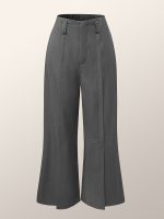 Solid Color Wide Leg Pants, Casual Split Hem Loose Suit Pants For Spring & Summer, Women's Clothing - Image 4