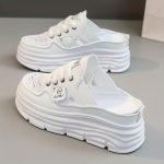 Women's Breathable Platform Mule Sneakers, Casual Cutout Design Lace Up Shoes, Comfortable Summer Shoes - Image 9