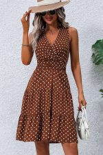 Fashion Dots Print V Neck Tie Waist Dress - Image 2