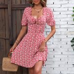 Floral Print Tie Front Short Sleeve Dress - Image 2