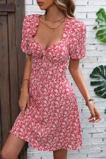 Floral Print Tie Front Short Sleeve Dress - Image 5