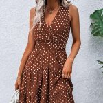 Fashion Dots Print V Neck Tie Waist Dress
