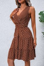 Fashion Dots Print V Neck Tie Waist Dress - Image 5