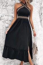 Solid Color Patchwork Side Slit Dress - Image 4