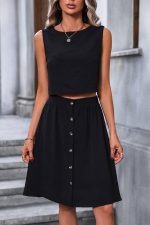 Solid Color Sleeveless Two Pieces Dress - Image 3