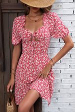 Floral Print Tie Front Short Sleeve Dress