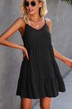 Fashion Solid Color Ruffle Hem Mini Dress