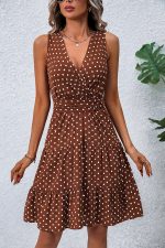 Fashion Dots Print V Neck Tie Waist Dress - Image 4