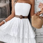 Smocked Chest Bandeau Solid Casual Dress