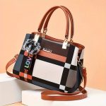 Colorblock Handbag For Women, Plaid Pattern Shoulder Bag, Casual Crossbody Purse With Pompom Charms - Image 5
