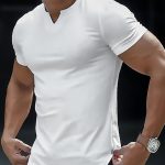 Solid Color Men's Comfy V-Neck Medium Stretch T-shirt, Men's Summer Clothes, Men's Outfits - Image 16