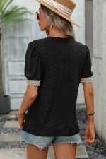 Solid Color Patchwork Short Sleeve Casual Tops - Image 6