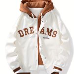 Men's Casual Hooded Varsity Jacket, Street Style Letter Print Jacket For School - Image 4