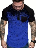 Chic Printed T-shirt, Men's Casual Street Style Stretch Round Neck Tee Shirt For Summer