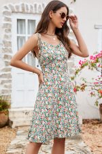 Cute Floral Print Ruffle Hem V Neck Mini Dress - Image 5