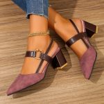 Women's Pointed Toe Block High Heel Sandals, Fashion Solid Color Slingback Shoes, Versatile Mid Heels - Image 16