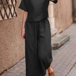 Solid Two-piece Set, Crew Neck Casual T-Shirt & Wide Leg Pants, Women's Clothing - Image 4