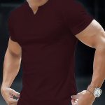 Solid Color Men's Comfy V-Neck Medium Stretch T-shirt, Men's Summer Clothes, Men's Outfits - Image 8