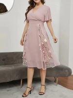 Floral Pattern High Waist Dress, Elegant Surplice Neck Flutter Sleeve Dress, Women's Clothing For Elegant Dressing - Image 6