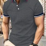 Breathable Contrast Binding Men's Casual Short Sleeve Lapel Golf Shirt For Summer, Men's Clothing - Image 10
