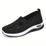 Women's Solid Color Knitted Sneakers, Soft Sole Platform Casual Walking Shoes, Low-top Breathable Daily Shoes - Image 9