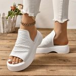 Women's Platform Slide Sandals, Comfortable White Platform Perforated Design, Summer Breathable Wedge Footwear - Image 6