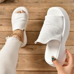 Women's Platform Slide Sandals, Comfortable White Platform Perforated Design, Summer Breathable Wedge Footwear - Image 9