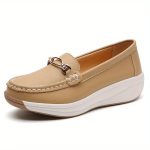Women's Casual Loafers, Metallic Buckle Decor Slip On Shoes, Casual Comfortable Soft Sole Walking Shoes - Image 3