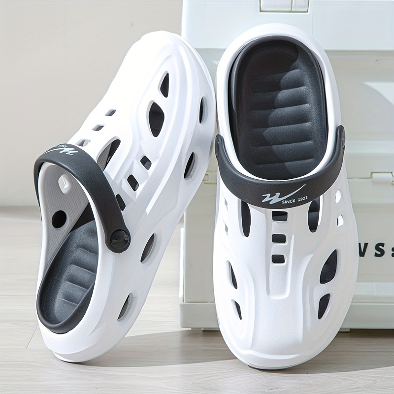 190975ee-9a0a-44fb-bb34-938833a46b19.jpg Men's Trendy Hollow Out Colour Block Slippers, Comfy Non Slip Durable Backless Slides For Men's Outdoor Activities - Image 1
