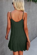 Fashion Solid Color Ruffle Hem Mini Dress - Image 3
