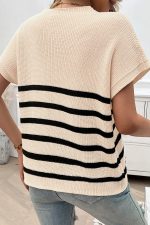 Round Neck Stripe Print Causal Tops - Image 6