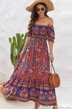 Bohemia Printed Smocked Short Sleeve Maxi Dress - Image 2