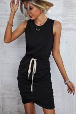 Fashion Solid Drawstring Waist Casual Dress - Image 3
