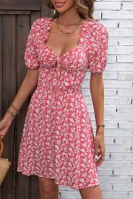 Floral Print Tie Front Short Sleeve Dress - Image 4