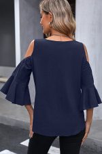 Fashion Knot Front Ruffle Sleeve Casual Tops - Image 6