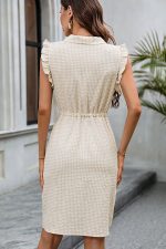 Plaid Print Lapel Tie Waist Casual Dress - Image 5