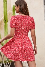 Cute Floral Print O Design V Neck Mini Dress - Image 5