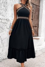 Solid Color Patchwork Side Slit Dress - Image 2