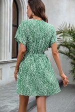 Leopard Print V Neck Tie Waist Casual Dress - Image 6