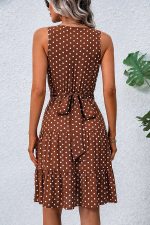 Fashion Dots Print V Neck Tie Waist Dress - Image 6