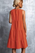 Ruffled Round Neck Solid Sleeveless Mini Dress - Image 5