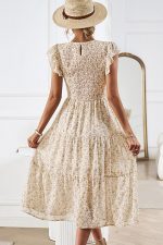 Floral Print Smocked Round Neck Casual Dress - Image 5