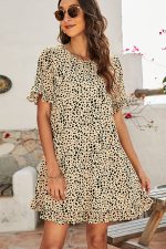 Leopard Print Ruffle Sleeve Casual Dress - Image 4