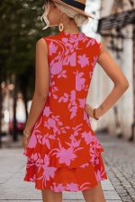 V Neck Floral Print Sleeveless Mini Dress - Image 4