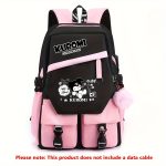Kuromi Pattern Backpack, Kawaii Stylish School Bag, Women's Colorblock Rucksack, Large Capacity Foldable Outdoors Daypack