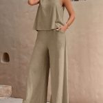 Solid Elegant Two-piece Set, Sleeveless Tank Top & Wide Leg Loose Pants Outfits, Women's Clothing - Image 3