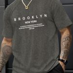 Brooklyn And New York Print Men's Creative Top, Casual Short Sleeve Crew Neck T-shirt, Men's Clothing For Summer Outdoor - Image 7