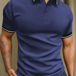 Men's Trendy Color Block Short Sleeve Button Up Lapel Shirt For Summer Daily, Perfect For Golf & Tennis Outdoor Sports, Stylish Collared Top - Image 6