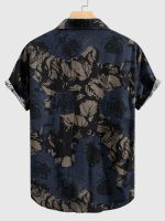 Men's Stylish Loose Cotton Blend Floral Print Shirt, Casual Breathable Lapel Button Up Short Sleeve Shirt For Summer Outdoor Activities - Image 5